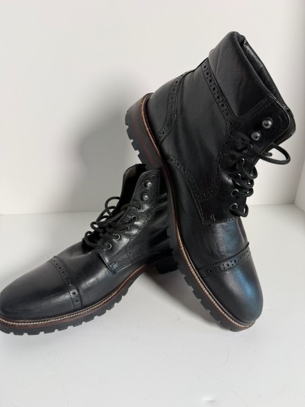Johnston & Murphy Boots Stratford Cap Toe Leather Black Size 9 1/2 M Mens